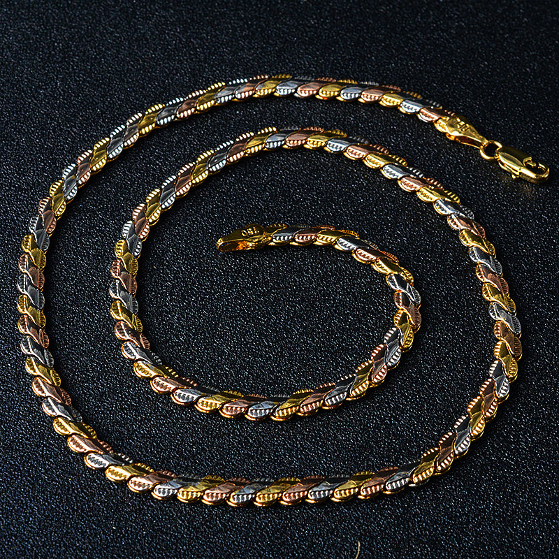 Tri-Tone Twisted Rope Chain Necklace