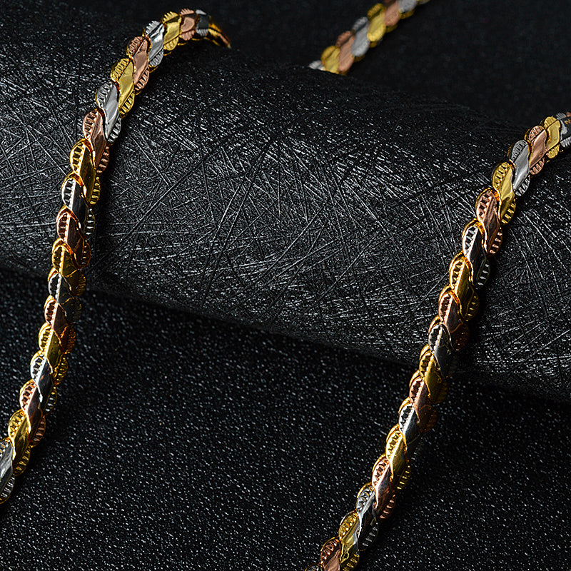 Tri-Tone Twisted Rope Chain Necklace