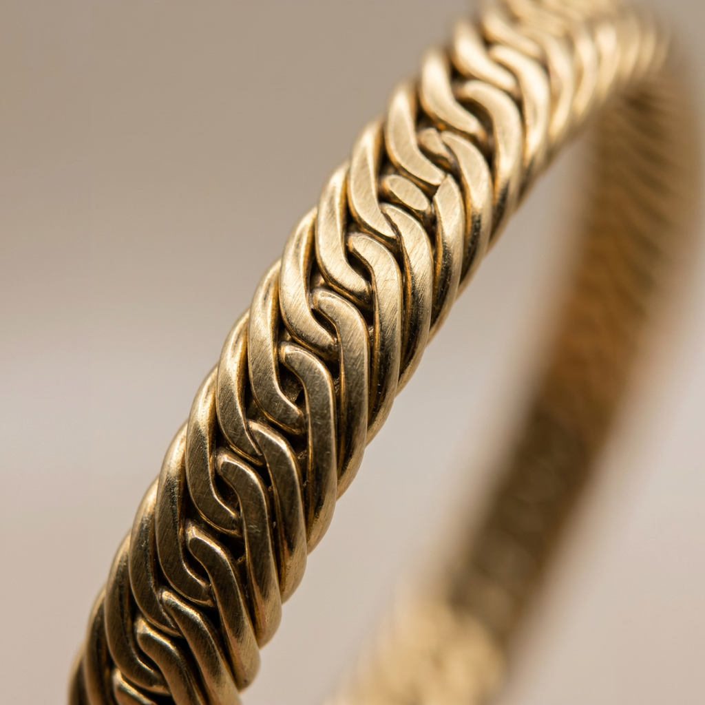 Siwa Man Braided Brass Cuff Bangle for Men – Adjustable Gold-Tone Rope Bracelet