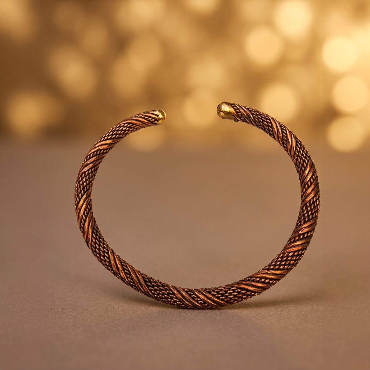 Siwa Man Antique Copper Cuff Bangle for Men – Handcrafted Braided Open Bracelet